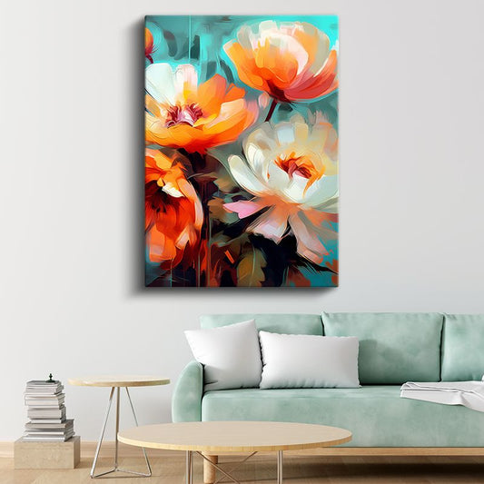 Turuncu Gelincikler - Modern Dijital Çiçek Sanatı Kanvas Tablo