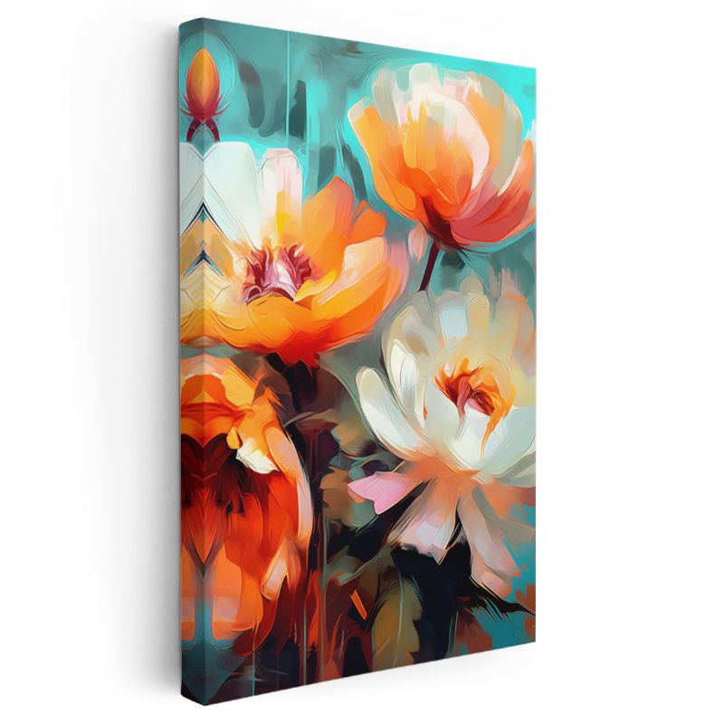 Turuncu Gelincikler - Modern Dijital Çiçek Sanatı Kanvas Tablo