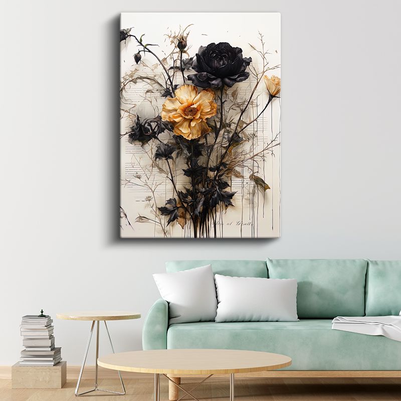 Siyah Gül ve Papatya - Dramatik Kontrast Çiçek Kanvas Tablo
