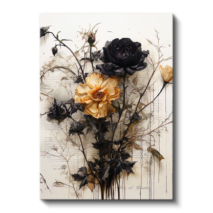 Siyah Gül ve Papatya - Dramatik Kontrast Çiçek Kanvas Tablo
