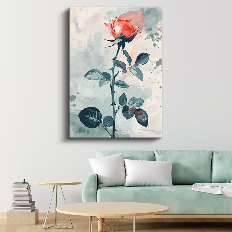 Mercan Gül - Minimalist Sulu Boya Çiçek Kanvas Tablo