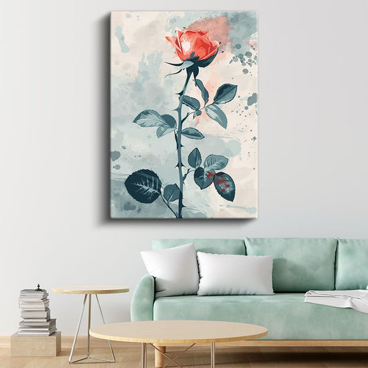 Mercan Gül - Minimalist Sulu Boya Çiçek Kanvas Tablo