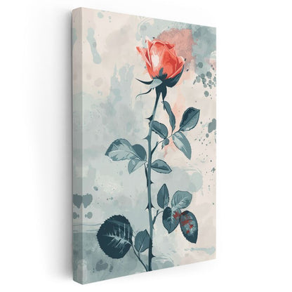 Mercan Gül - Minimalist Sulu Boya Çiçek Kanvas Tablo