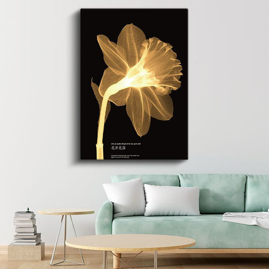 Altın Nergis - Siyah Fonda X-Ray Çiçek Kanvas Tablo