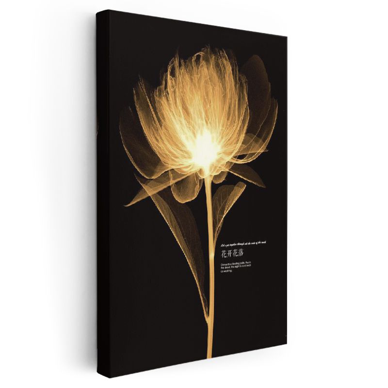 Altın Şakayık - Siyah Fonda Işıklı Çiçek Kanvas Tablo