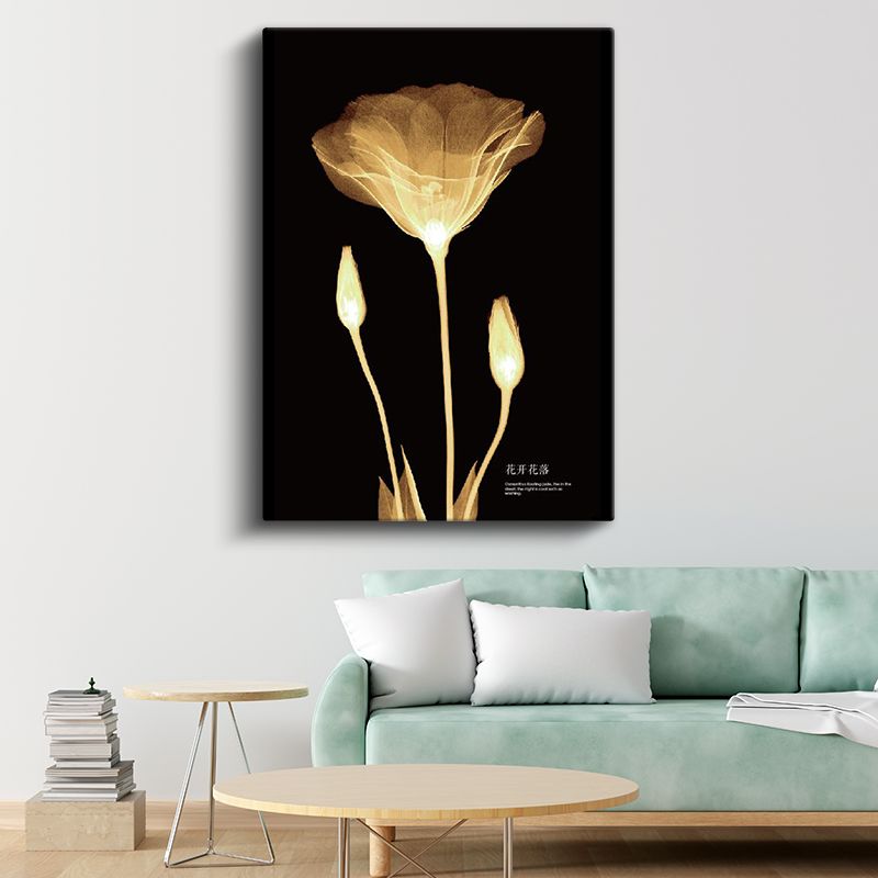 Altın Gelincik - Minimalist Transparan Çiçek Kanvas Tablo