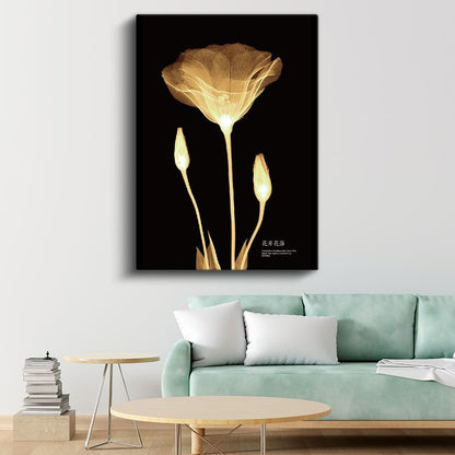 Altın Gelincik - Minimalist Transparan Çiçek Kanvas Tablo