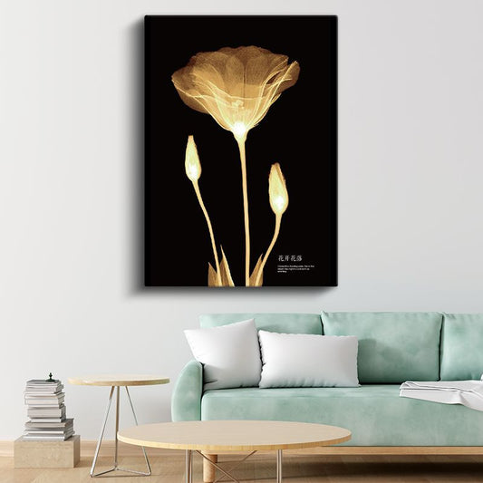 Altın Gelincik - Minimalist Transparan Çiçek Kanvas Tablo