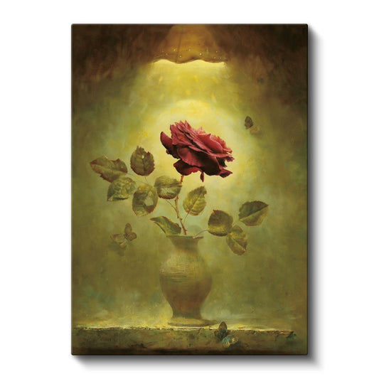 Kırmızı Gül - Dramatik Işıklı Natürmort Kanvas Tablo