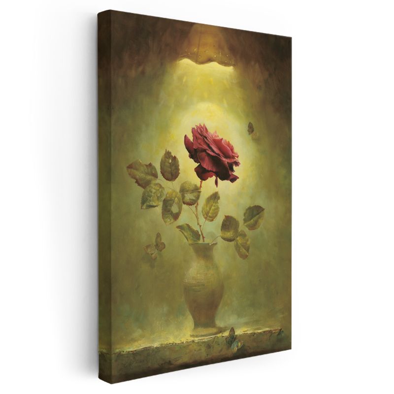 Kırmızı Gül - Dramatik Işıklı Natürmort Kanvas Tablo