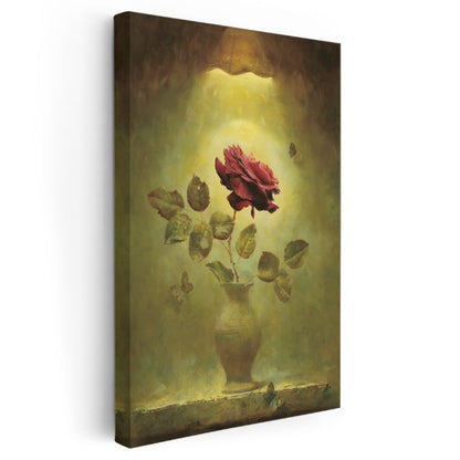 Kırmızı Gül - Dramatik Işıklı Natürmort Kanvas Tablo
