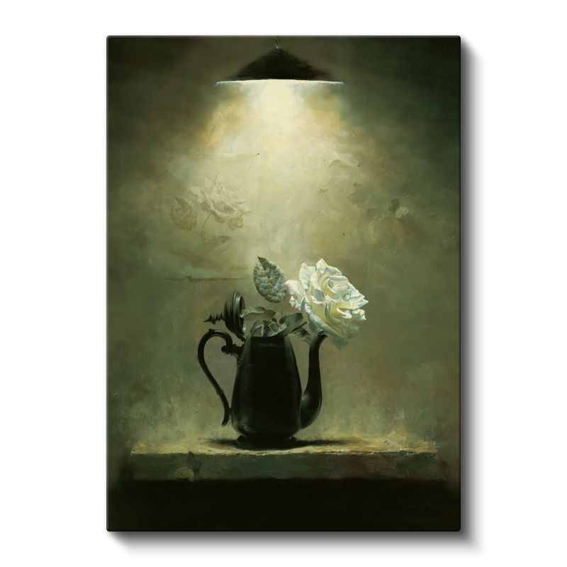 Demlikte Beyaz Gül - Vintage Çiçek Natürmortu Kanvas Tablo