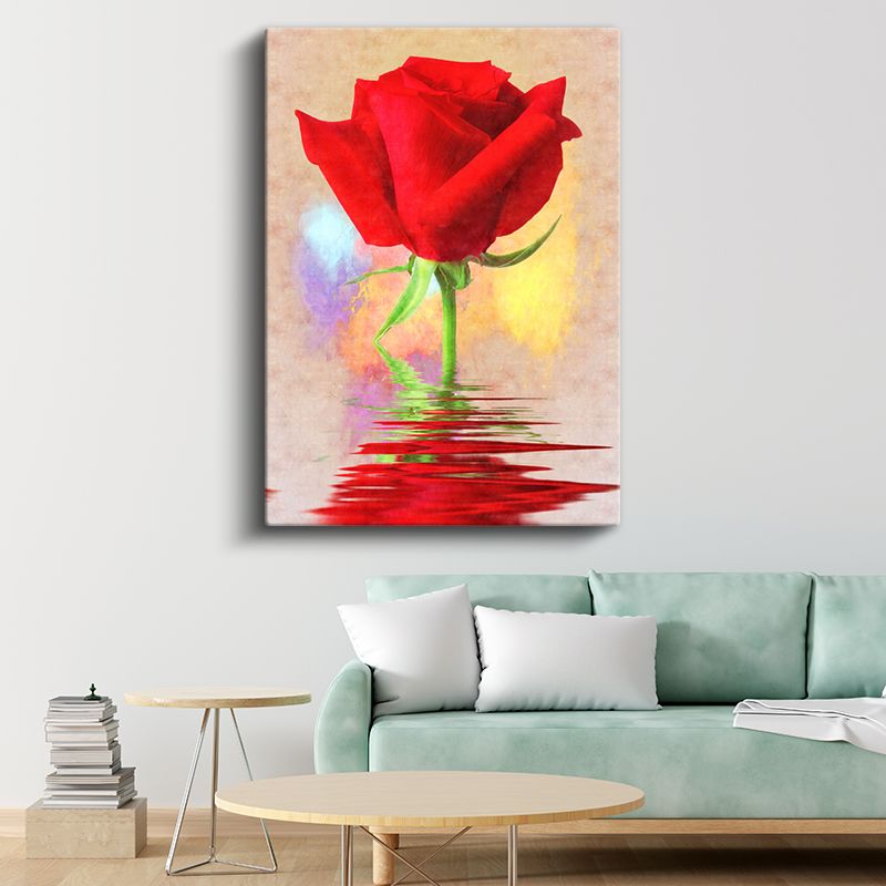Kırmızı Gül Yansıması - Su Üzerinde Çiçek Kanvas Tablo