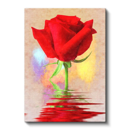Kırmızı Gül Yansıması - Su Üzerinde Çiçek Kanvas Tablo