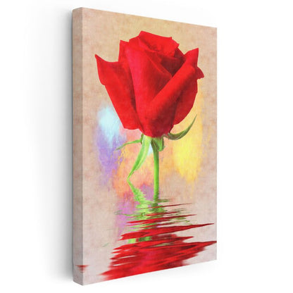 Kırmızı Gül Yansıması - Su Üzerinde Çiçek Kanvas Tablo