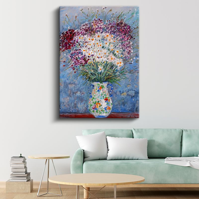 Bahar Çiçekleri - Renkli Papatya ve Kır Çiçekleri Buketi Kanvas Tablo