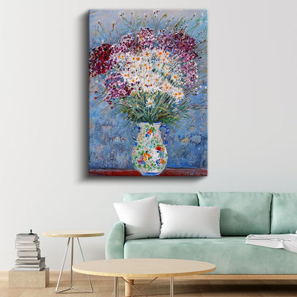 Bahar Çiçekleri - Renkli Papatya ve Kır Çiçekleri Buketi Kanvas Tablo