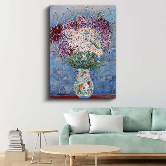 Bahar Çiçekleri - Renkli Papatya ve Kır Çiçekleri Buketi Kanvas Tablo