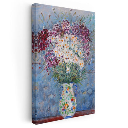 Bahar Çiçekleri - Renkli Papatya ve Kır Çiçekleri Buketi Kanvas Tablo