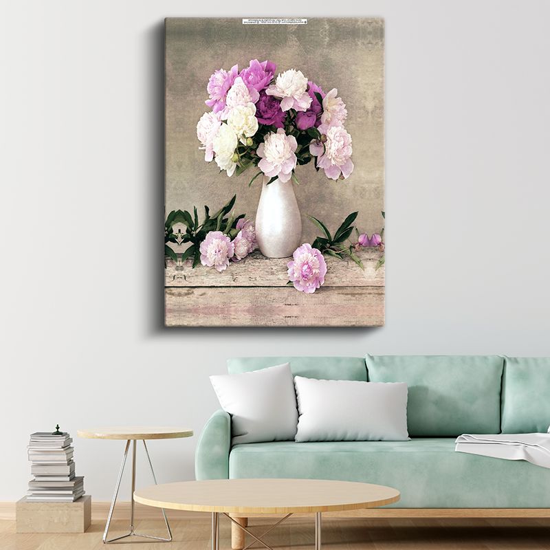 Şakayık Zarafeti - Pembe ve Beyaz Şakayık Çiçekleri Kanvas Tablo