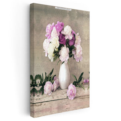 Şakayık Zarafeti - Pembe ve Beyaz Şakayık Çiçekleri Kanvas Tablo