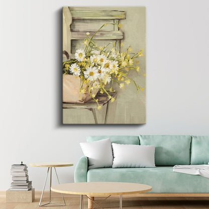 Kır Çiçekleri - Vintage Tarzı Papatya Buketi Kanvas Tablo