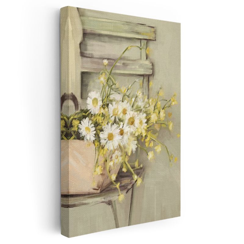 Kır Çiçekleri - Vintage Tarzı Papatya Buketi Kanvas Tablo
