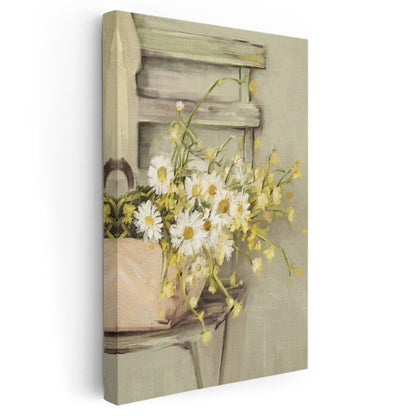 Kır Çiçekleri - Vintage Tarzı Papatya Buketi Kanvas Tablo