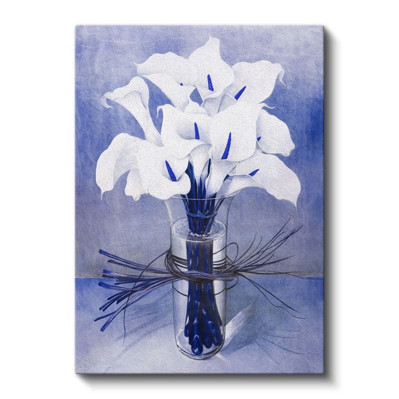 Beyaz Zambaklar - Mavi Fon Üzerinde Zarif Çiçek Aranjmanı Kanvas Tablo