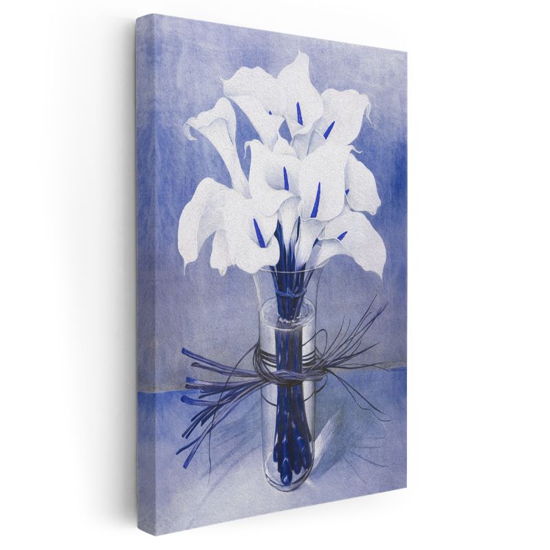 Beyaz Zambaklar - Mavi Fon Üzerinde Zarif Çiçek Aranjmanı Kanvas Tablo