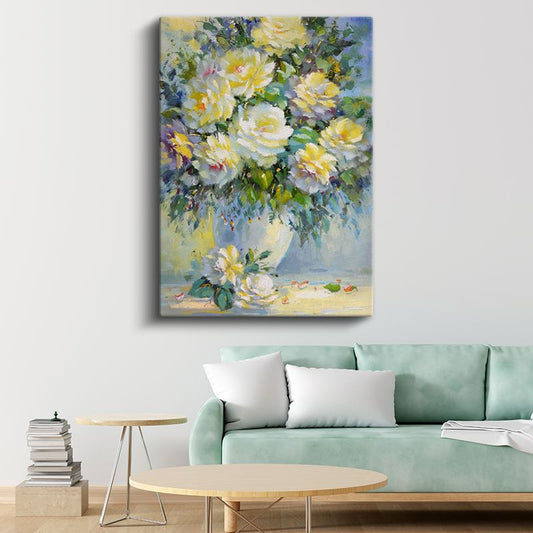 Sarı Güller - Empresyonist Tarzda Çiçek Buketi Kanvas Tablo