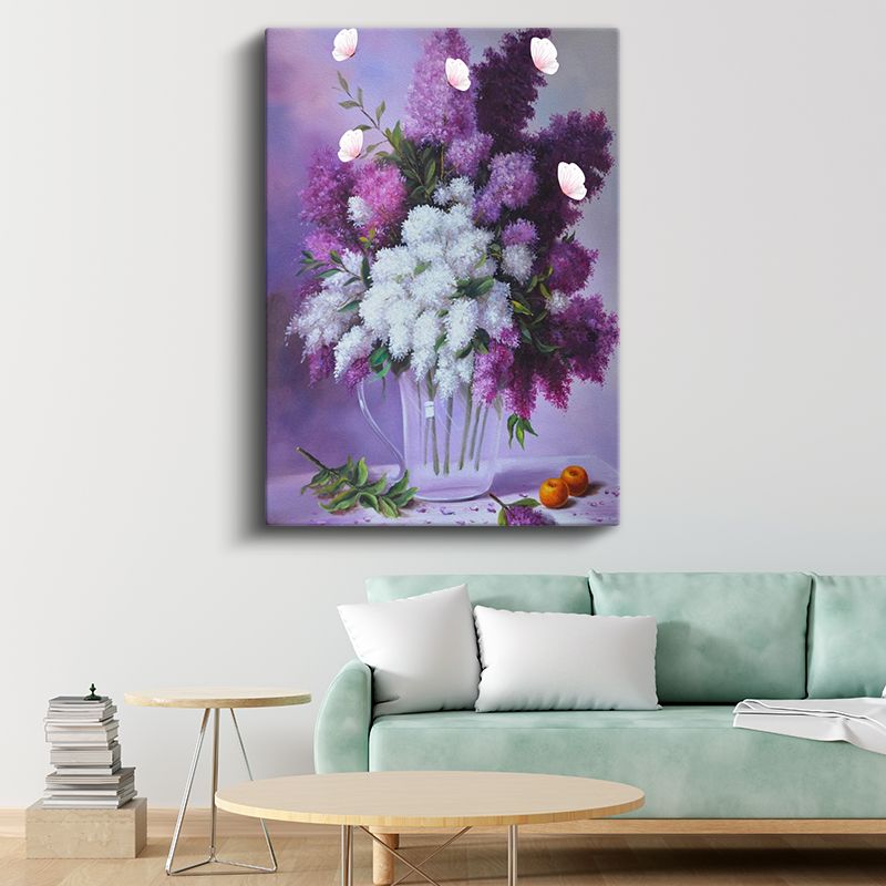 Leylak Bahçesi - Mor ve Beyaz Leylak Çiçekleri Kanvas Tablo