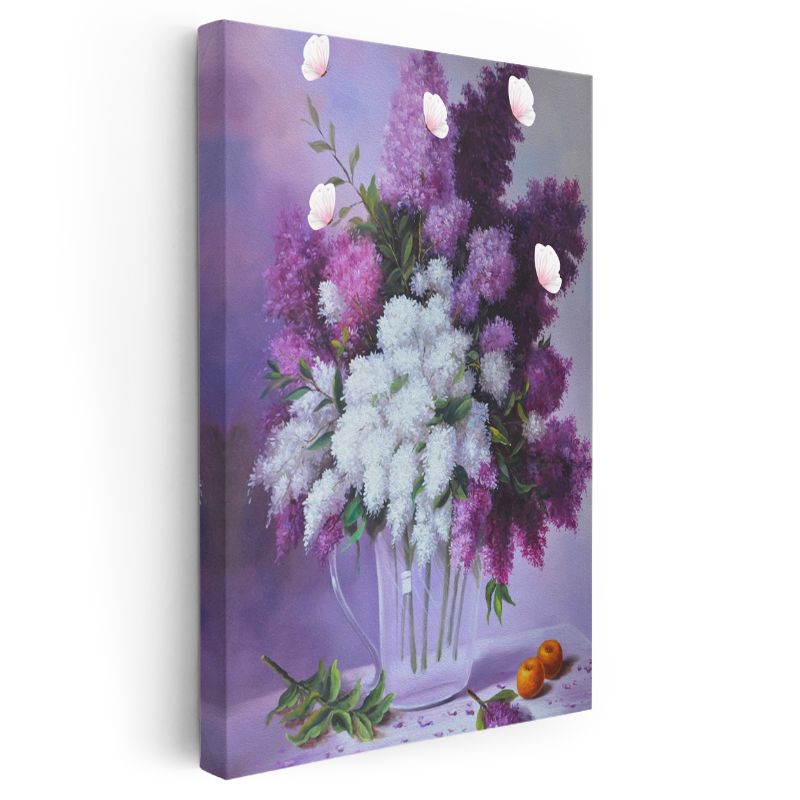 Leylak Bahçesi - Mor ve Beyaz Leylak Çiçekleri Kanvas Tablo