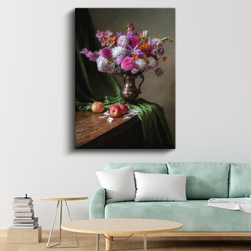 Klasik Çiçek Natürmortu - Bronz Vazoda Krizantem Buketi Kanvas Tablo