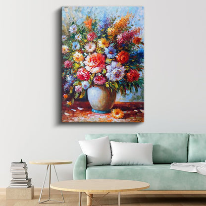 Renkli Çiçek Şöleni - Empresyonist Tarzda Çiçek Aranjmanı Kanvas Tablo