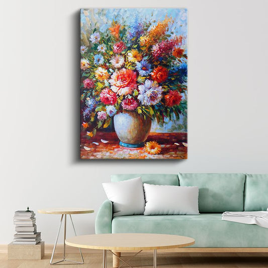 Renkli Çiçek Şöleni - Empresyonist Tarzda Çiçek Aranjmanı Kanvas Tablo
