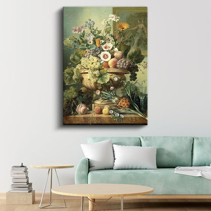 Klasik Meyve ve Çiçek - Zengin Detaylı Natürmort Kanvas Tablo