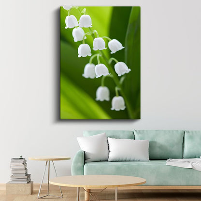 Müge Çiçekleri - Yeşil Fonda Narin Beyaz Çiçekler Kanvas Tablo