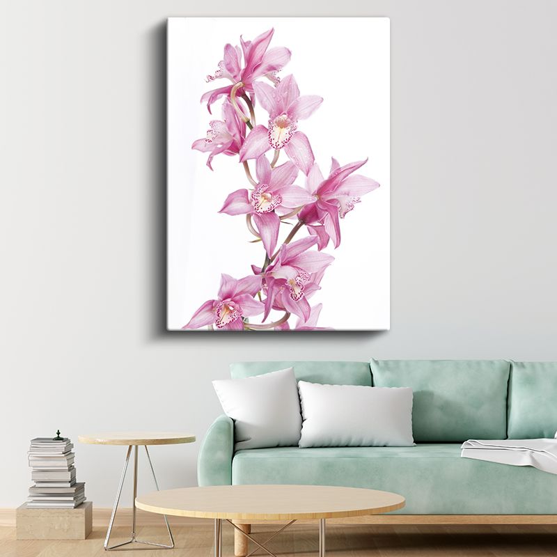 Pembe Orkideler - Beyaz Fonda Zarif Çiçek Dizilimi Kanvas Tablo