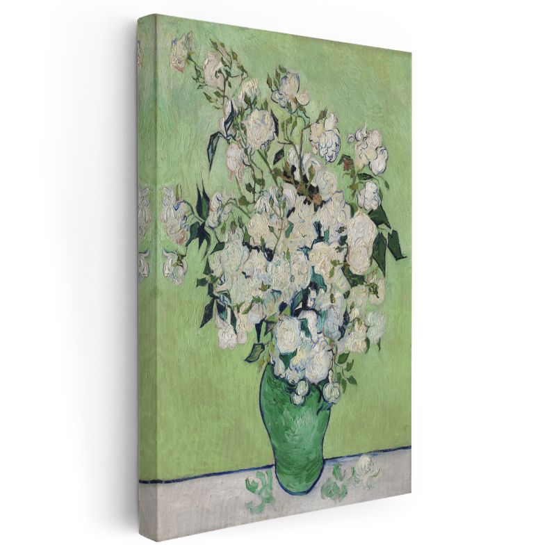 Van Gogh Gülleri - Yeşil Vazoda Beyaz Çiçekler Kanvas Tablo