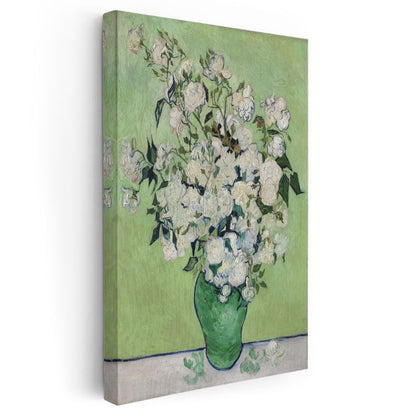 Van Gogh Gülleri - Yeşil Vazoda Beyaz Çiçekler Kanvas Tablo