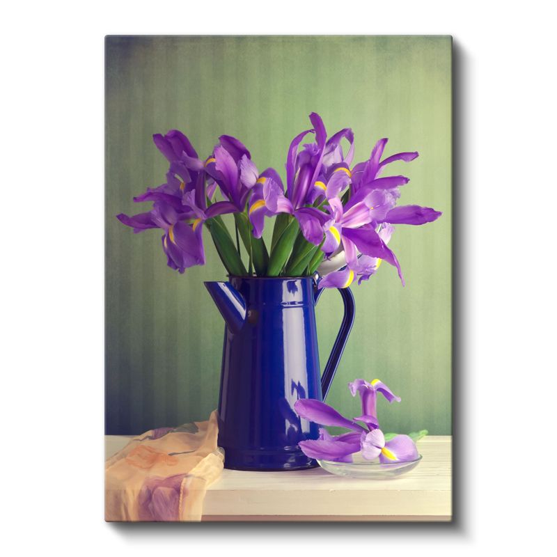 Mor İrisler - Mavi Vazoda Zarif Çiçek Aranjmanı Kanvas Tablo
