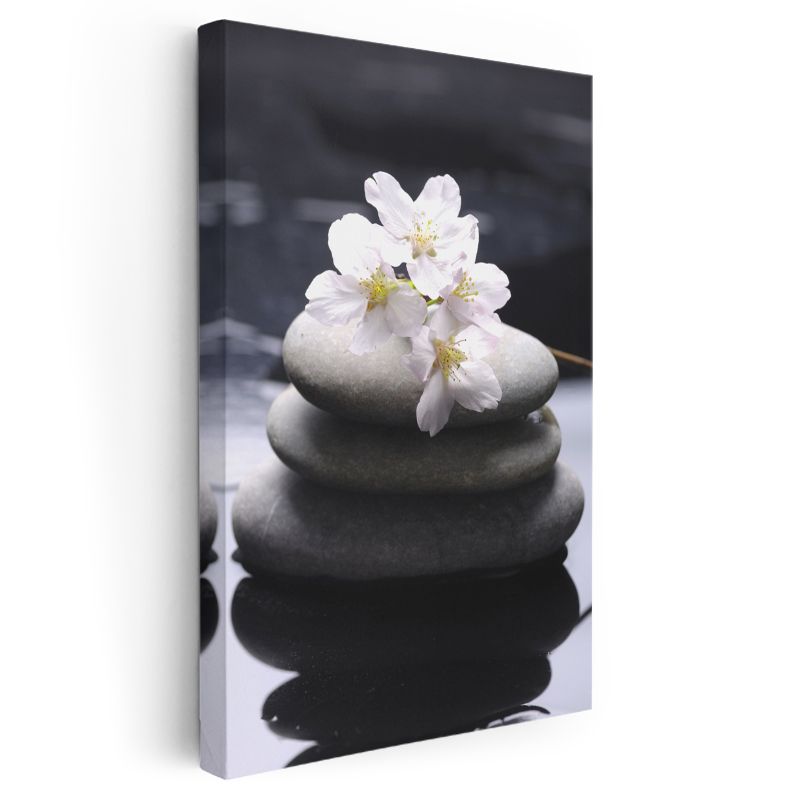 Zen Çiçekleri - Taşlar Üzerinde Kiraz Çiçekleri Kanvas Tablo