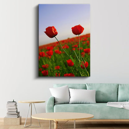 Gelincik Manzarası - Kırmızı Çiçekler ve Mavi Gökyüzü Kanvas Tablo
