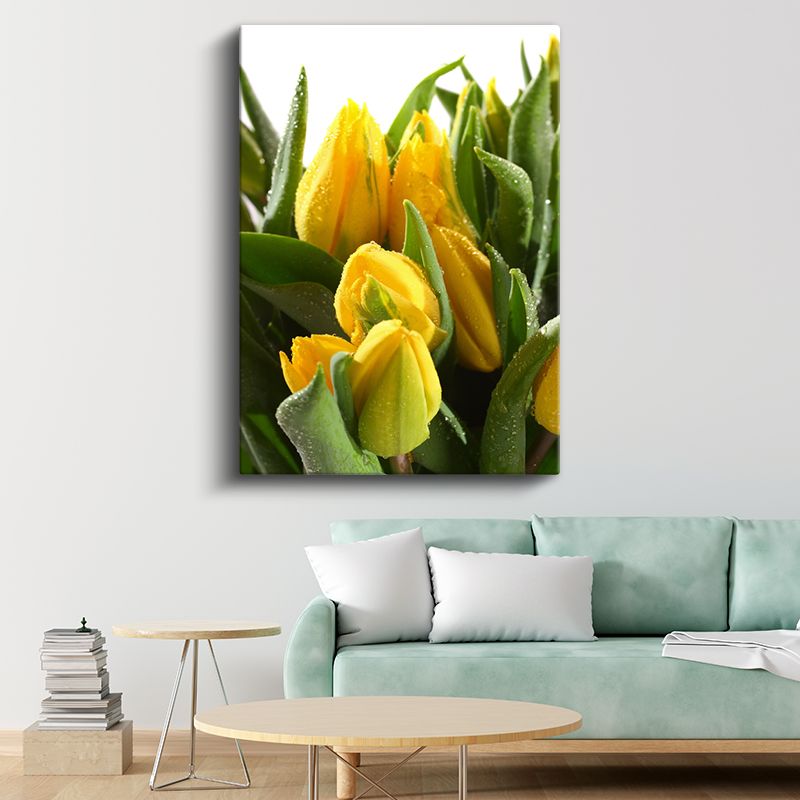 Sarı Laleler - Çiy Damlalı Bahar Çiçekleri Kanvas Tablo