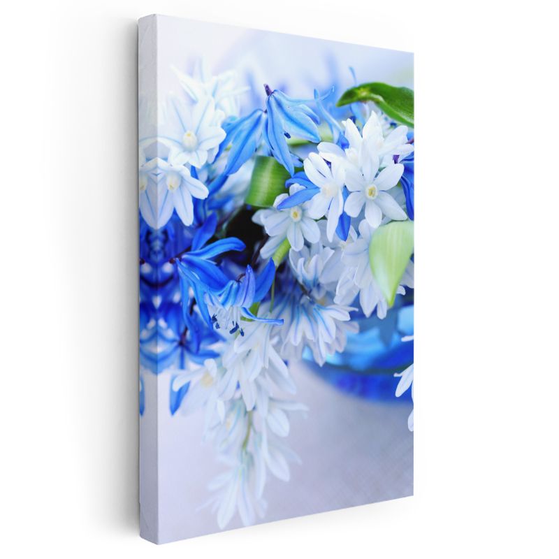 Mavi Beyaz Çiçekler - Zarif Bahar Kompozisyonu Kanvas Tablo