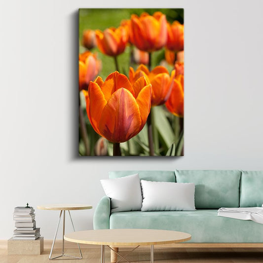 Turuncu Laleler - Doğal Bahçe Manzarası Kanvas Tablo