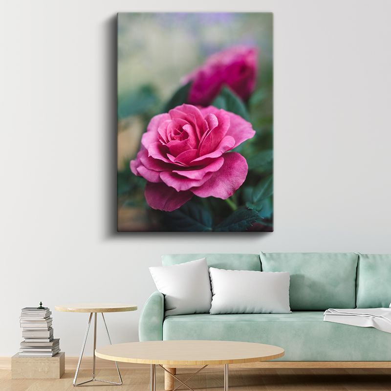 Pembe Gül - Romantik Çiçek Portresi Kanvas Tablo