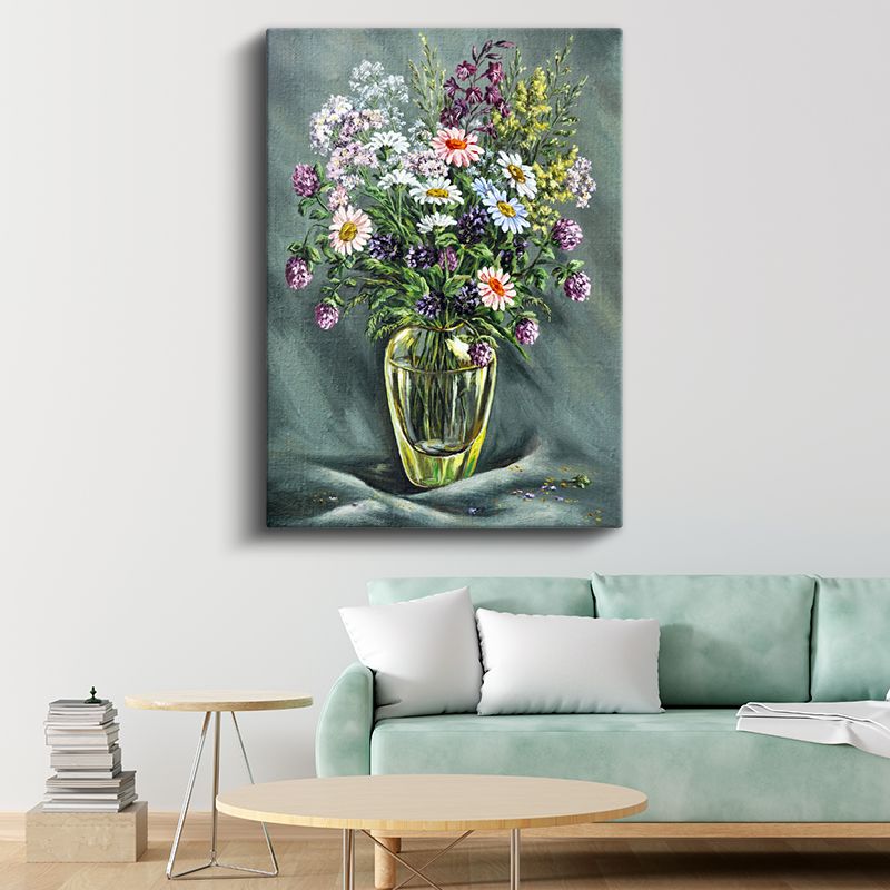 Kır Çiçekleri - Cam Vazoda Doğal Buket Kanvas Tablo