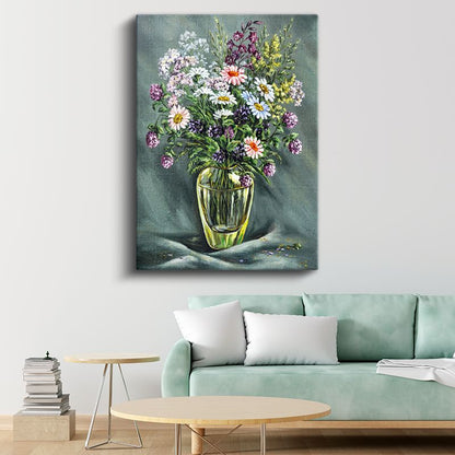 Kır Çiçekleri - Cam Vazoda Doğal Buket Kanvas Tablo